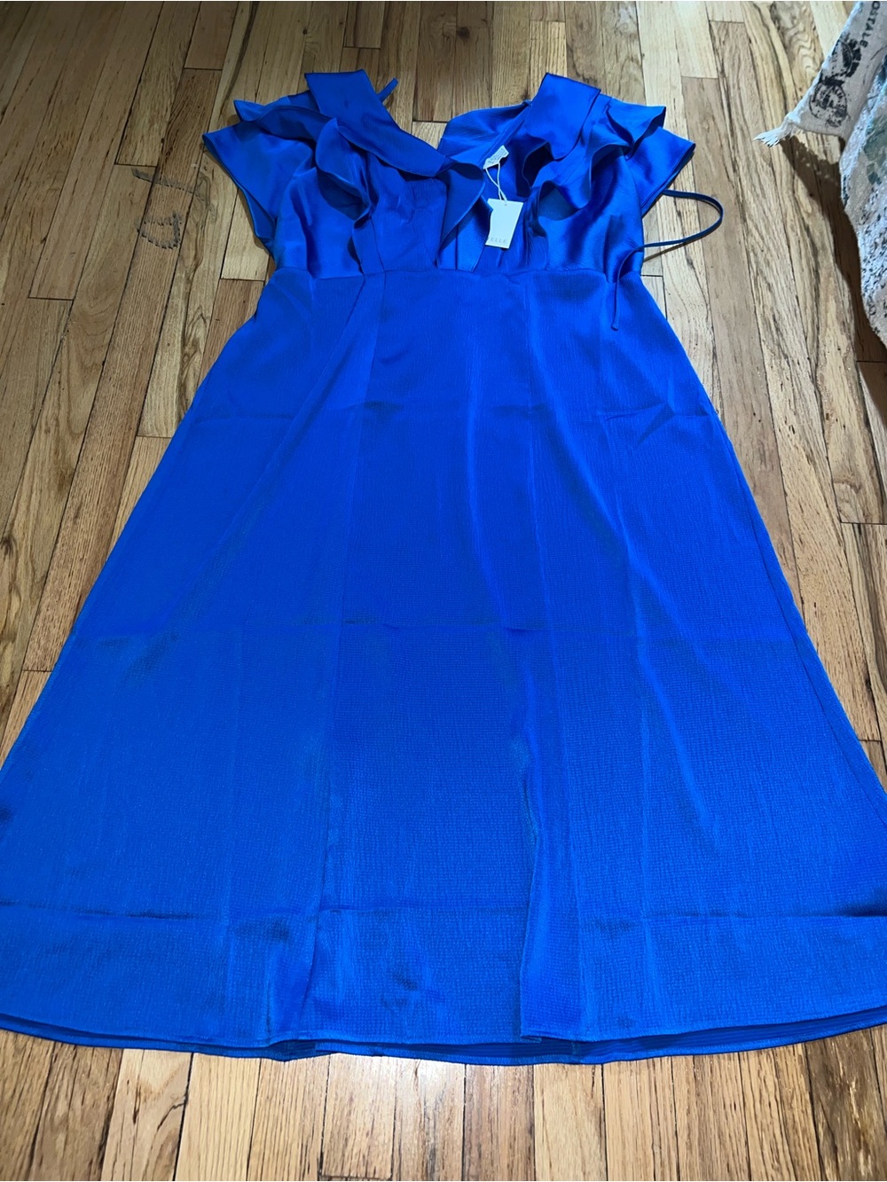 Ruffled V-Neck Midi Dress in Cobalt Blue